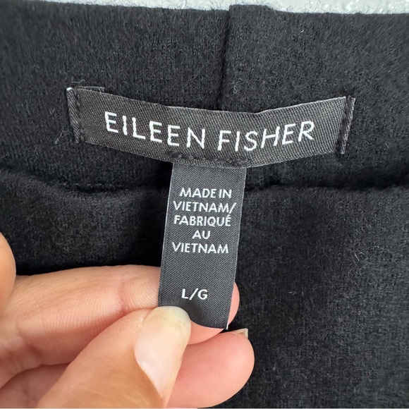 Eileen Fisher Pants Womens Large Black Boiled Wool Side Zip Wide Leg Classic - Picture 4 of 12